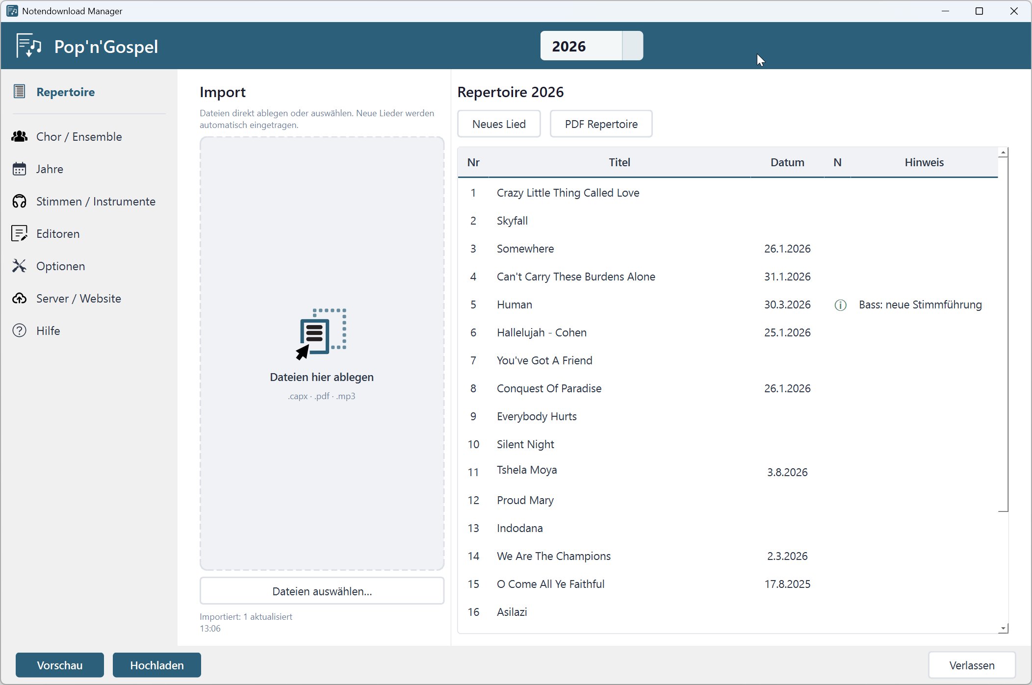 Notendownload Manager – Repertoire