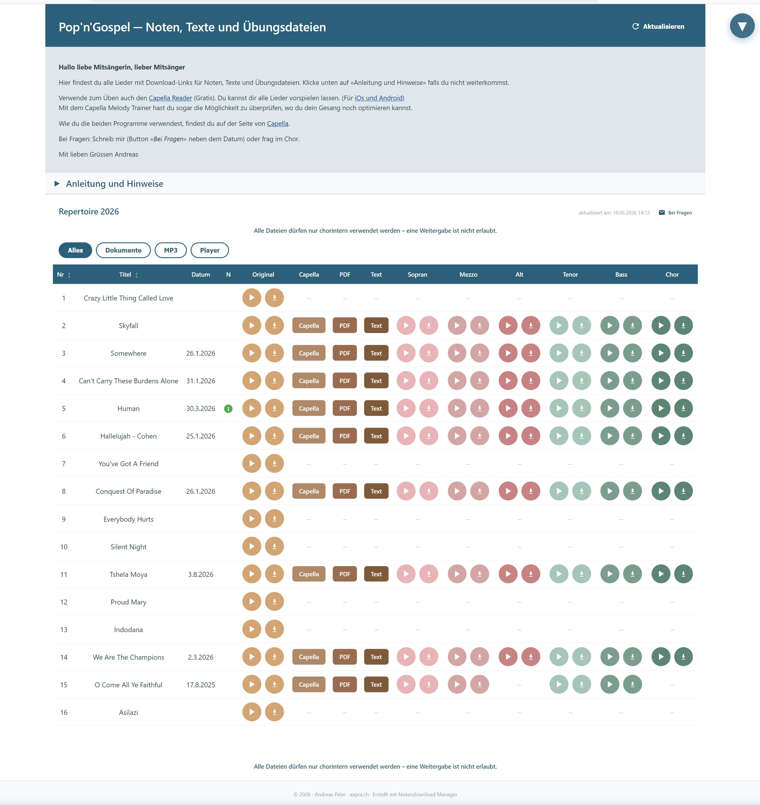 Notendownload Website – Gesamtansicht